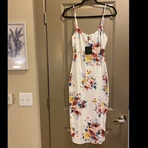 JLUXLABEL white floral bodycon midi dress